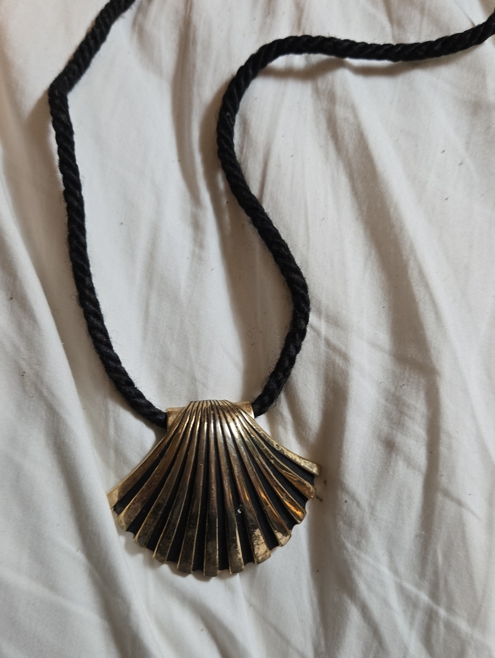 Gold Shell Pendant Necklace with Black Cord